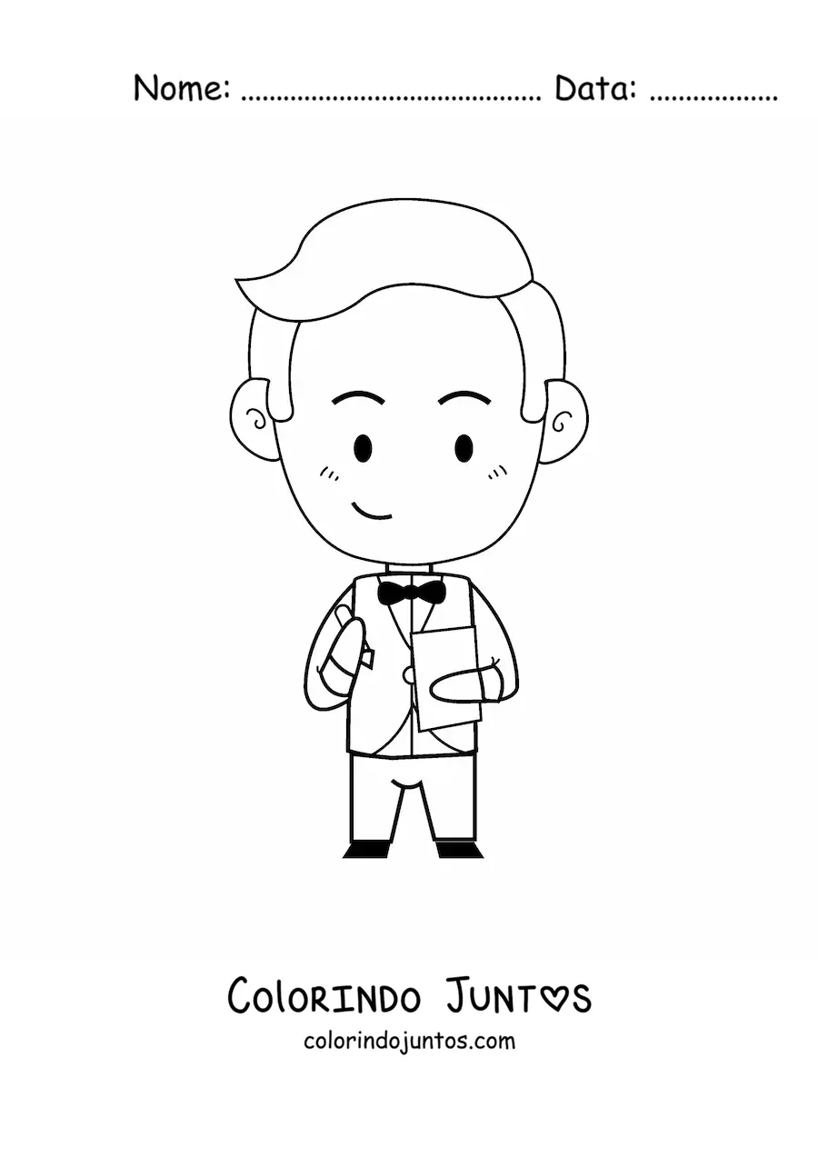 Desenho para colorir de mordomo kawaii animado