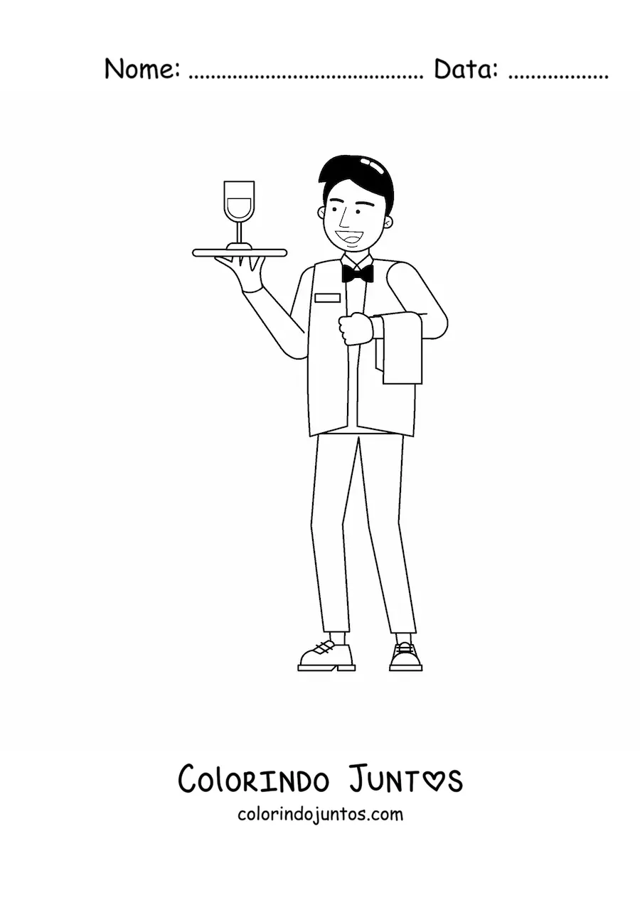 Desenho para colorir de homem com oficio de garcom