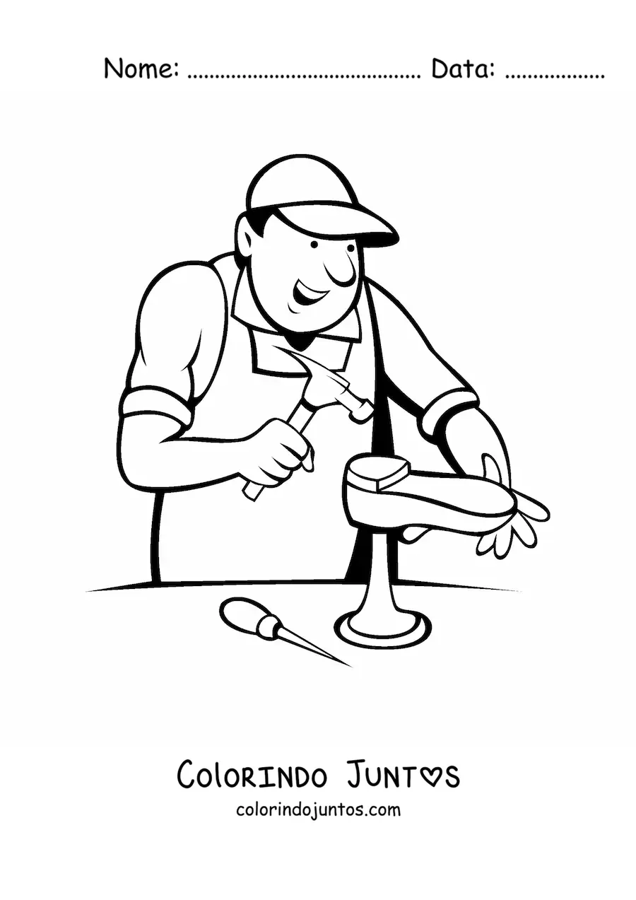 Desenho para colorir de sapateiro animado fazendo calcados