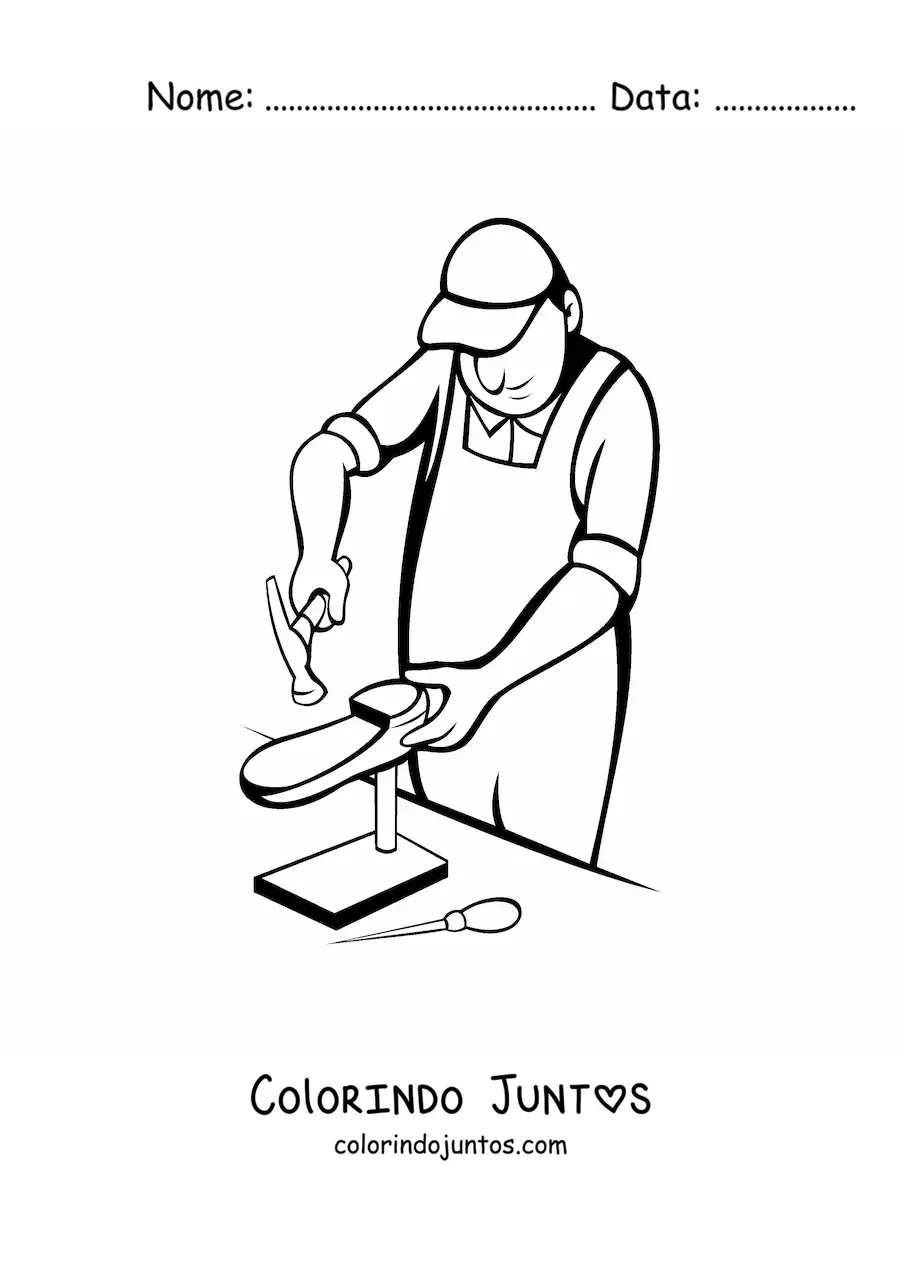 Desenho para colorir de sapateiro animado fazendo um sapato