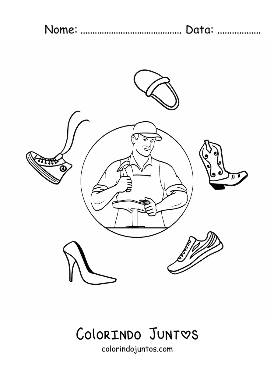 Desenho para colorir de sapateiro trabalhando em um sapato