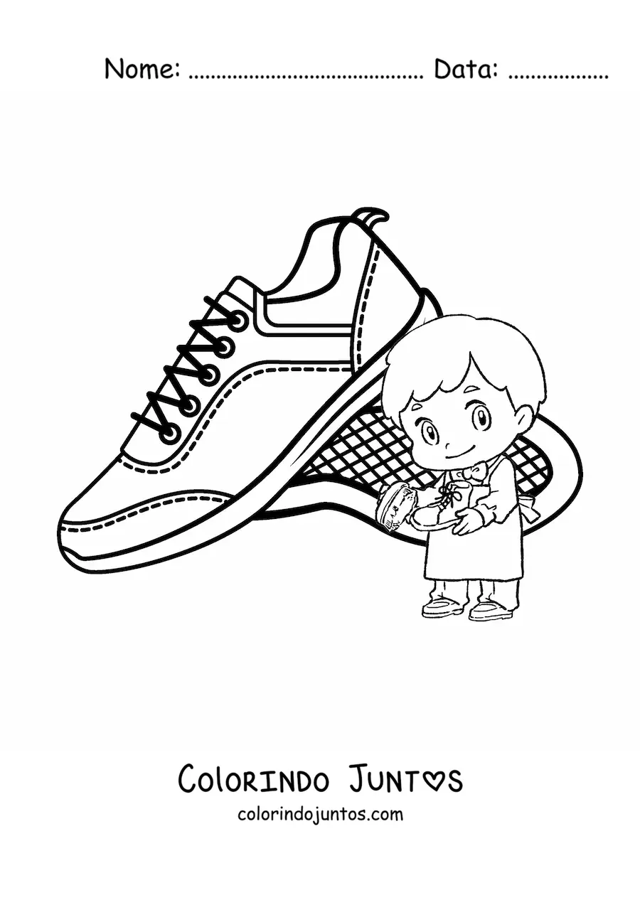 Desenho para colorir de sapateiro kawaii com um par de sapatos