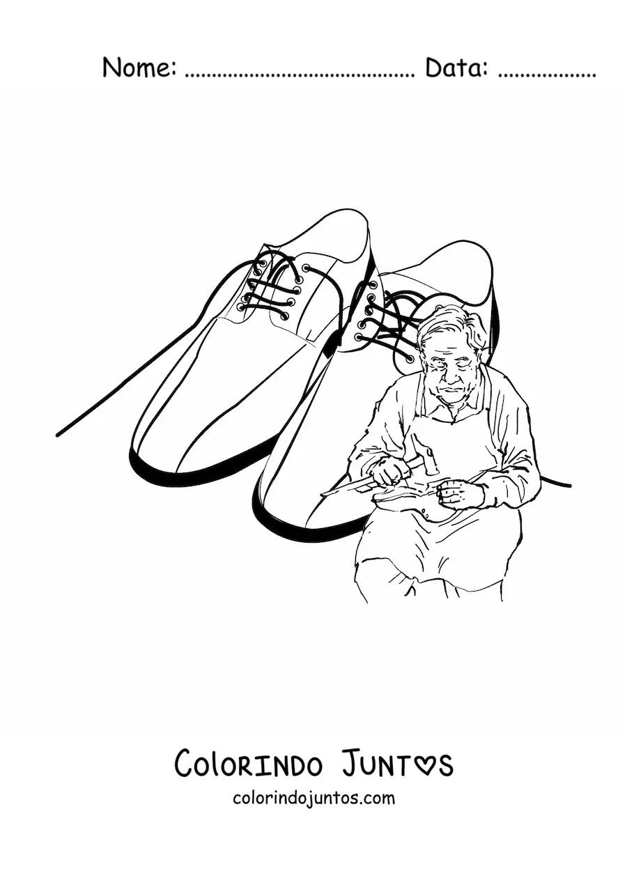 Desenho para colorir de sapateiro realista com um par de sapatos