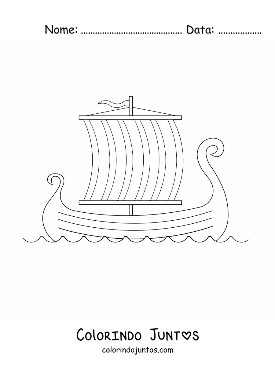 Desenho para colorir de um navio viking no mar