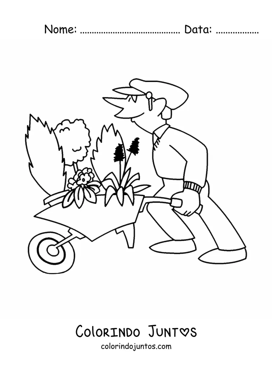Desenho para colorir de caricatura de um jardineiro