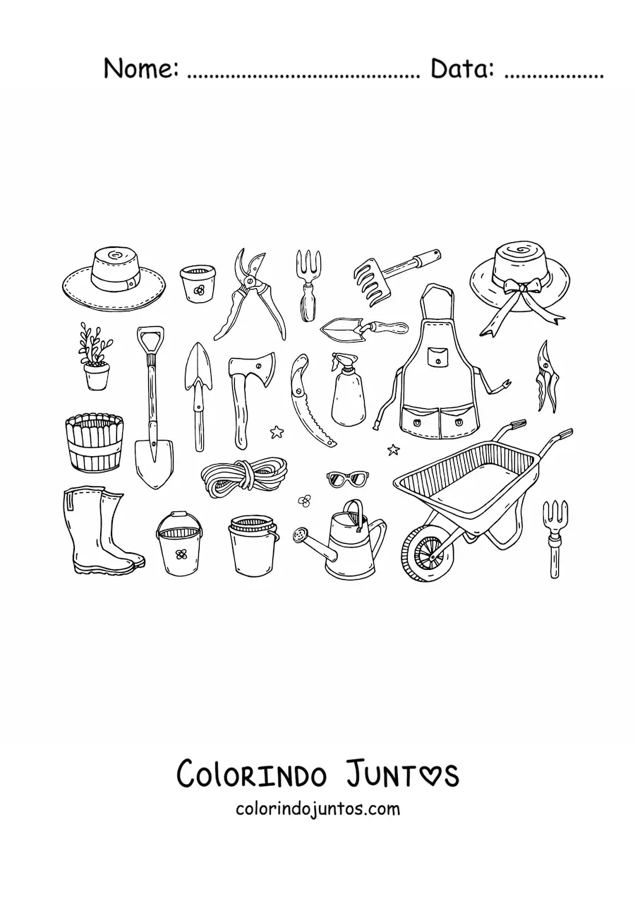 Desenho para colorir de ferramentas de um jardineiro
