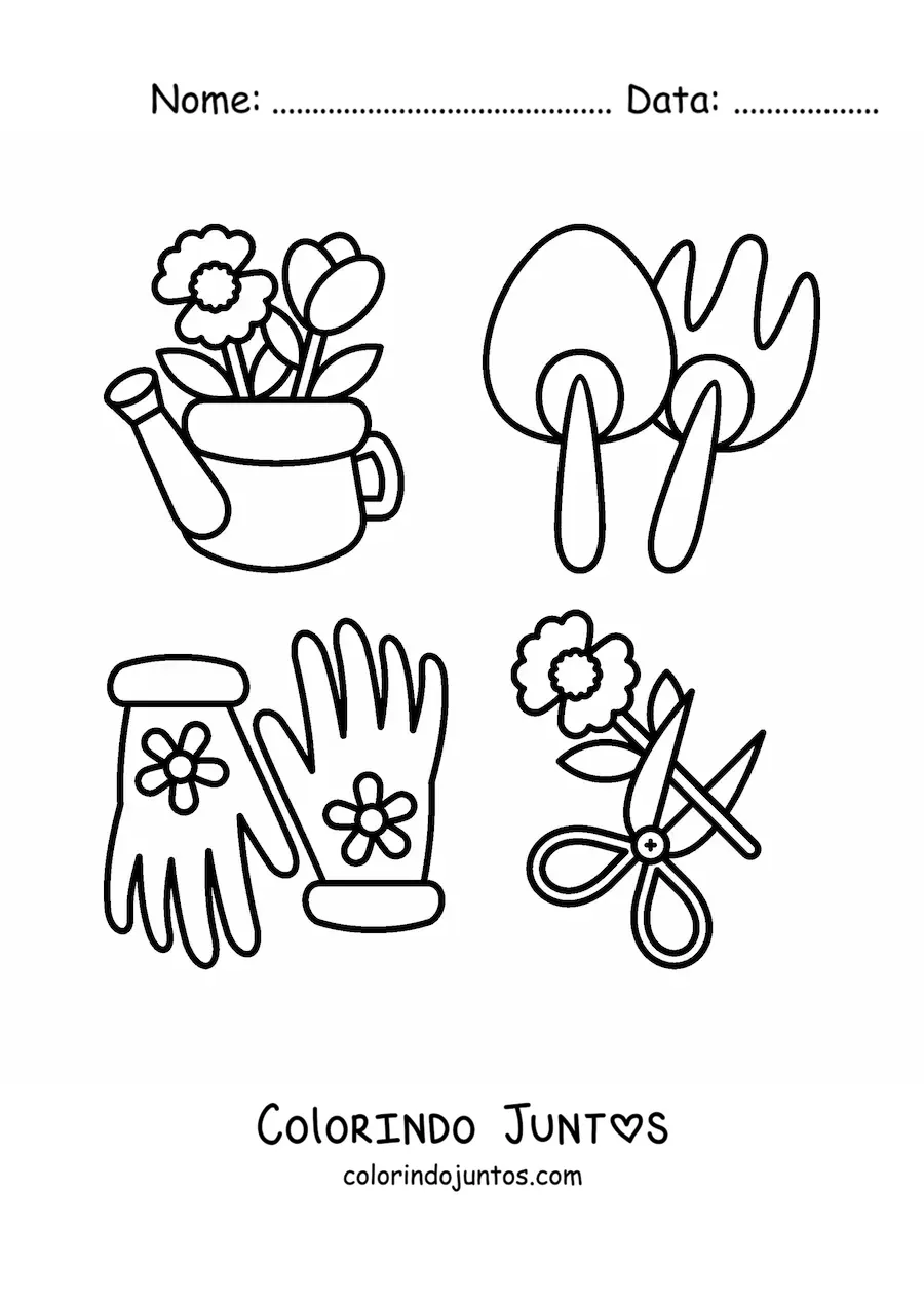 Desenho para colorir de ferramentas de jardinagem