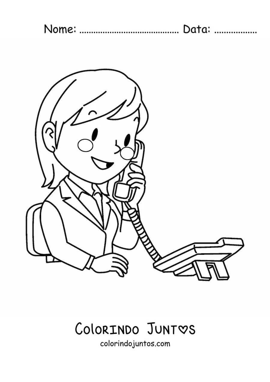 Desenho para colorir de trabalhadora de telemarketing falando ao telefone