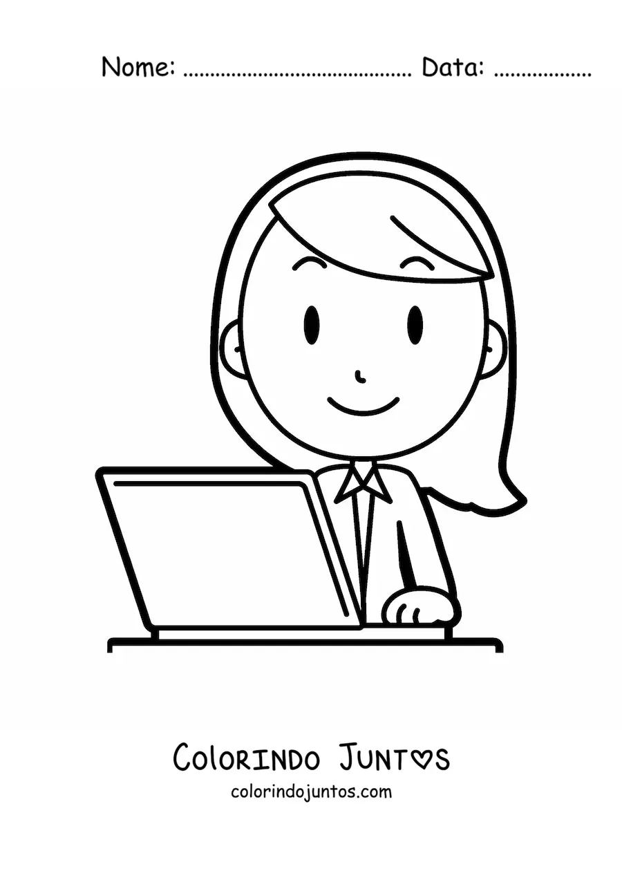 Desenho para colorir de secretaria facil em frente ao computador
