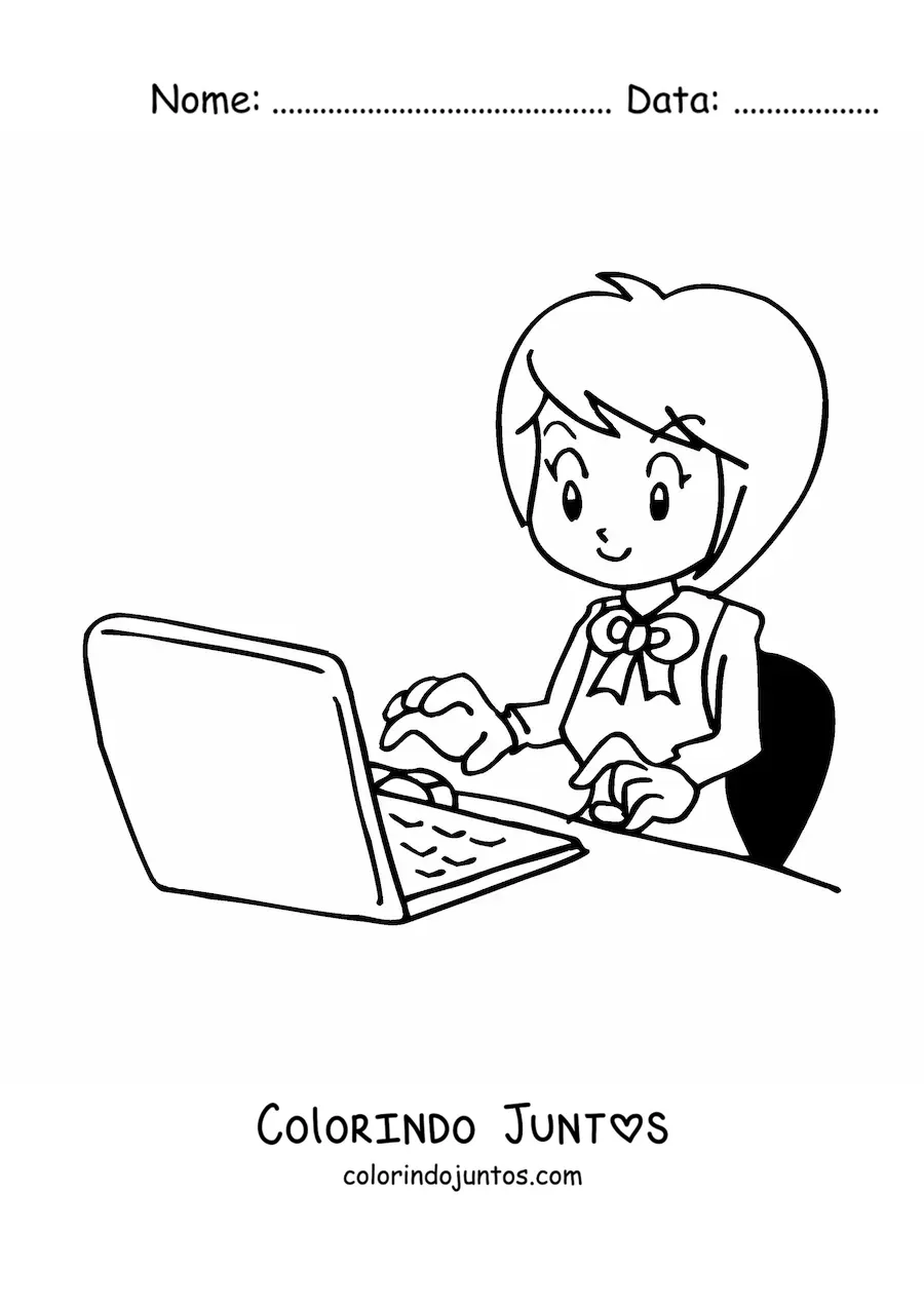 Desenho para colorir de secretaria animada digitando no computador