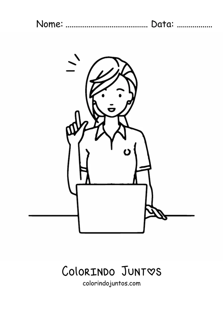 Desenho para colorir de secretaria animada facil trabalhando com um computador