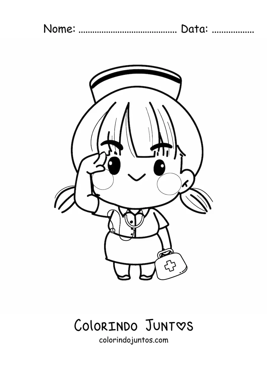 Desenho para colorir de enfermeira kawaii animada facil