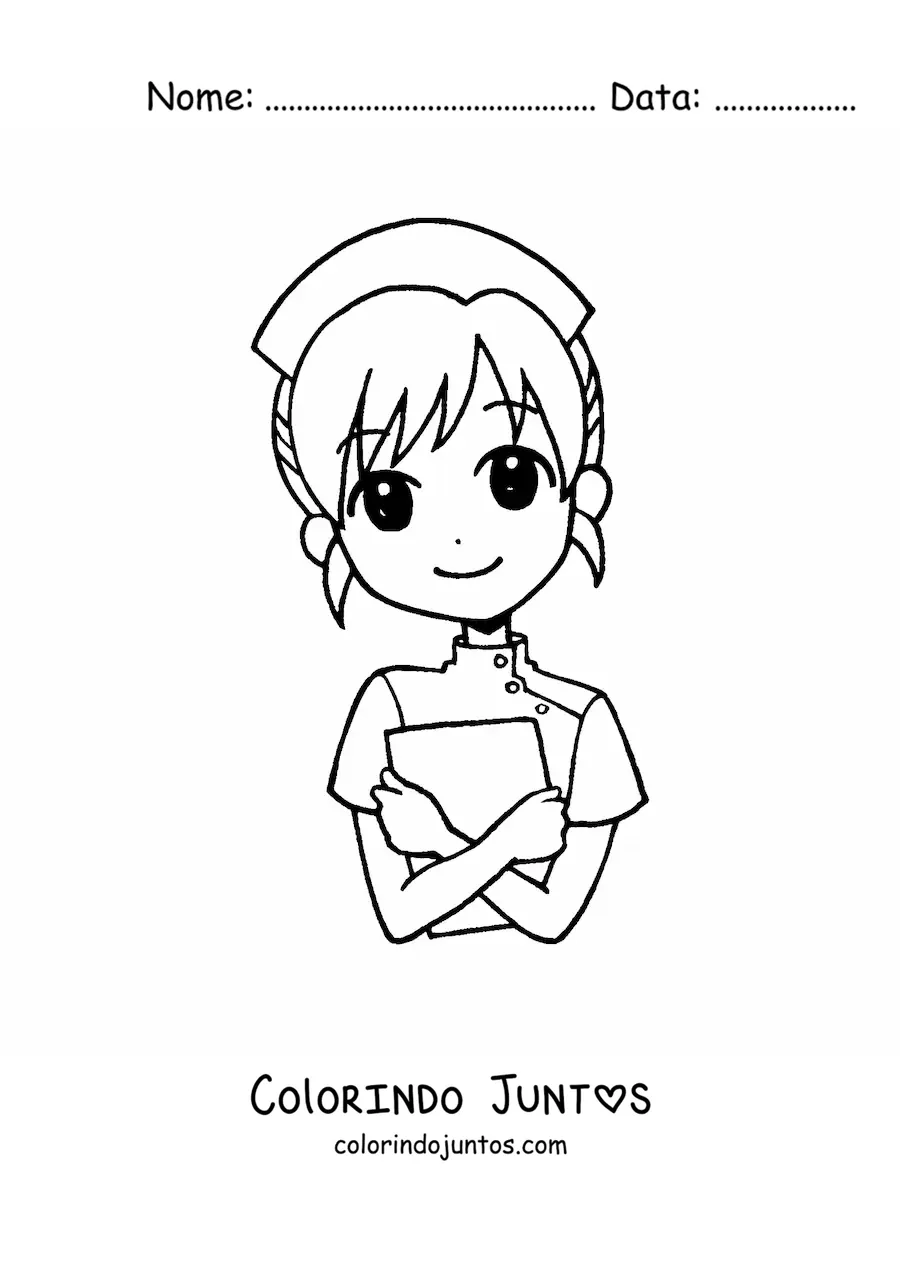Desenho para colorir de enfermeira kawaii animada