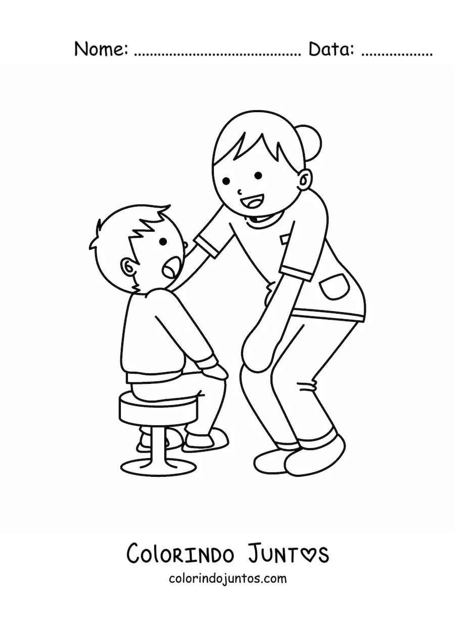 Desenho para colorir de enfermeira animada cuidando de uma crianca