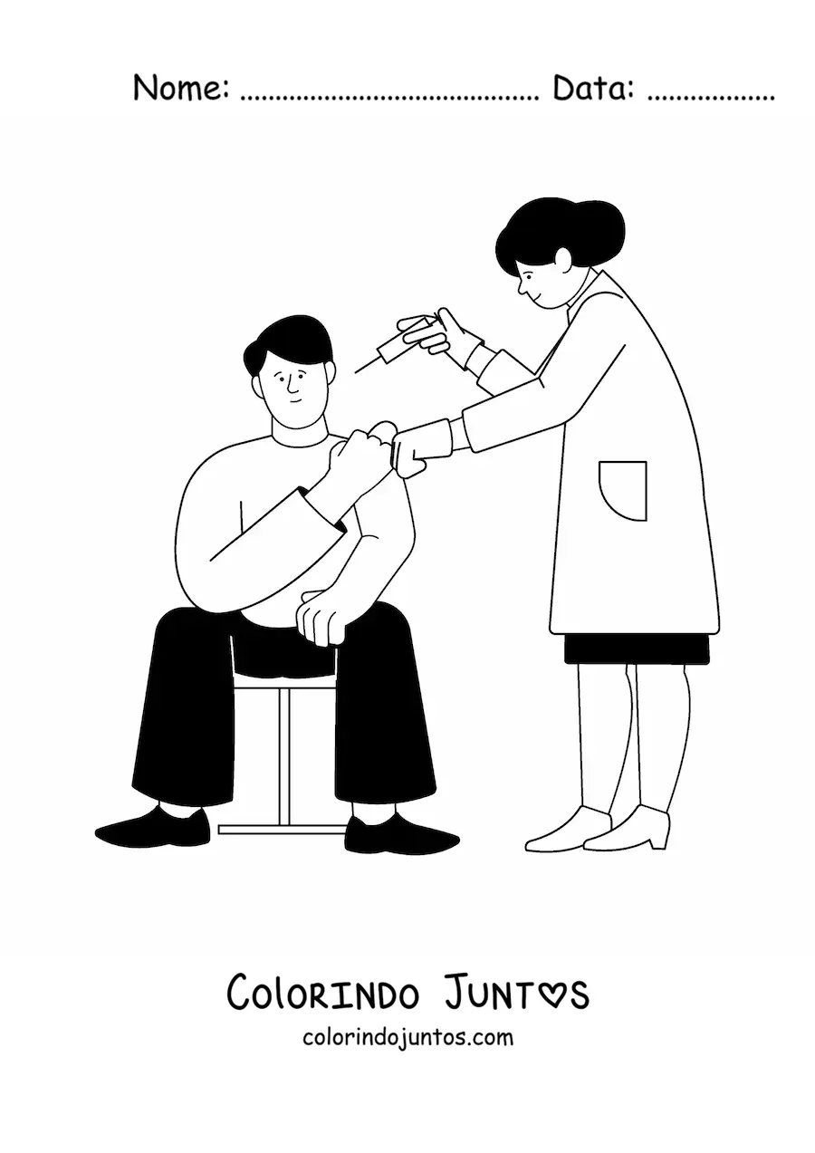 Desenho para colorir de enfermeira aplicando injecao em um paciente