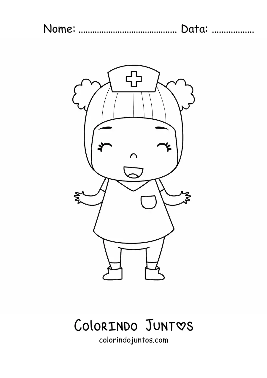 Desenho para colorir de menina enfermeira animada