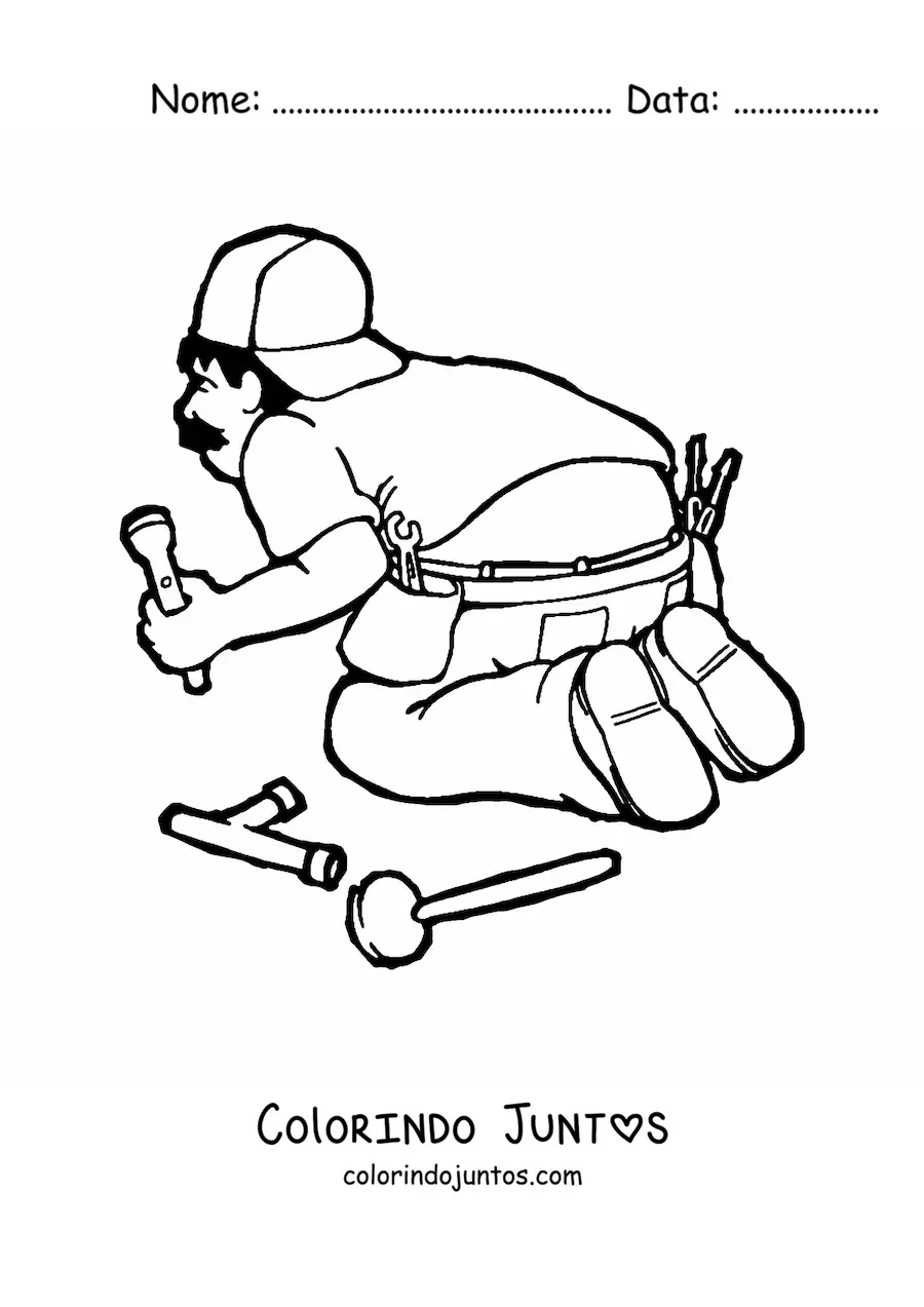 Desenho para colorir de caricatura de encanador engracado trabalhando