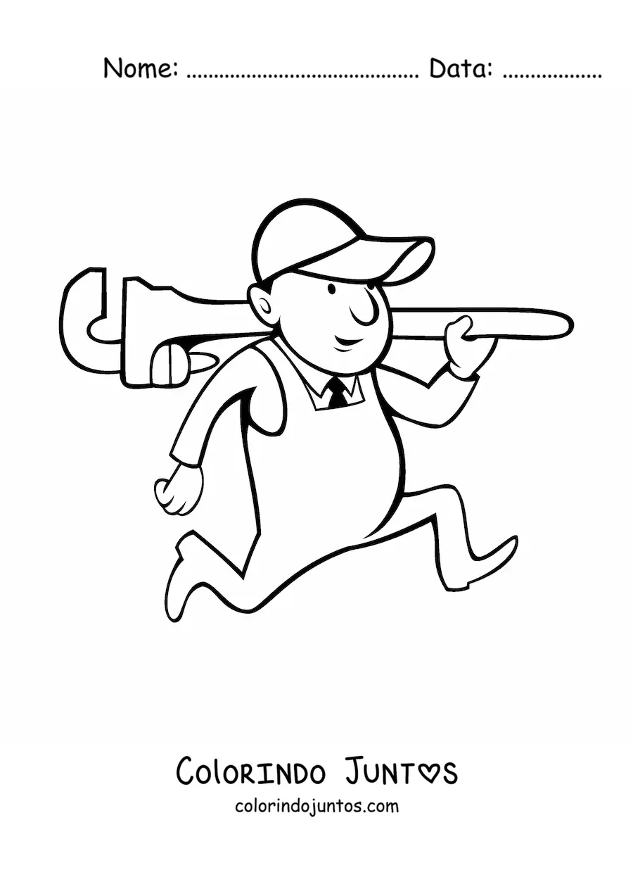 Desenho para colorir de encanador animado com uma chave inglesa
