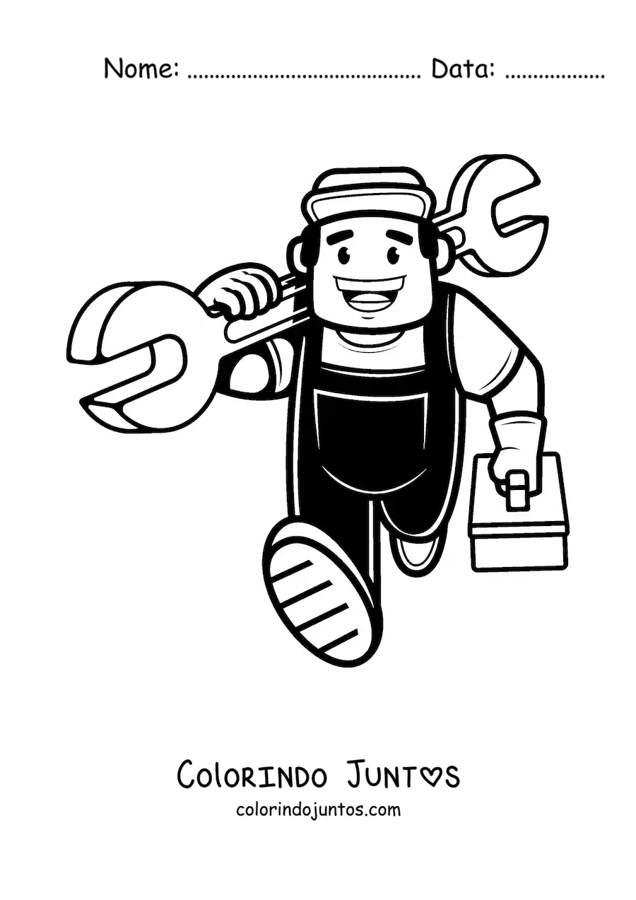 Desenho para colorir de encanador animado facil com suas ferramentas
