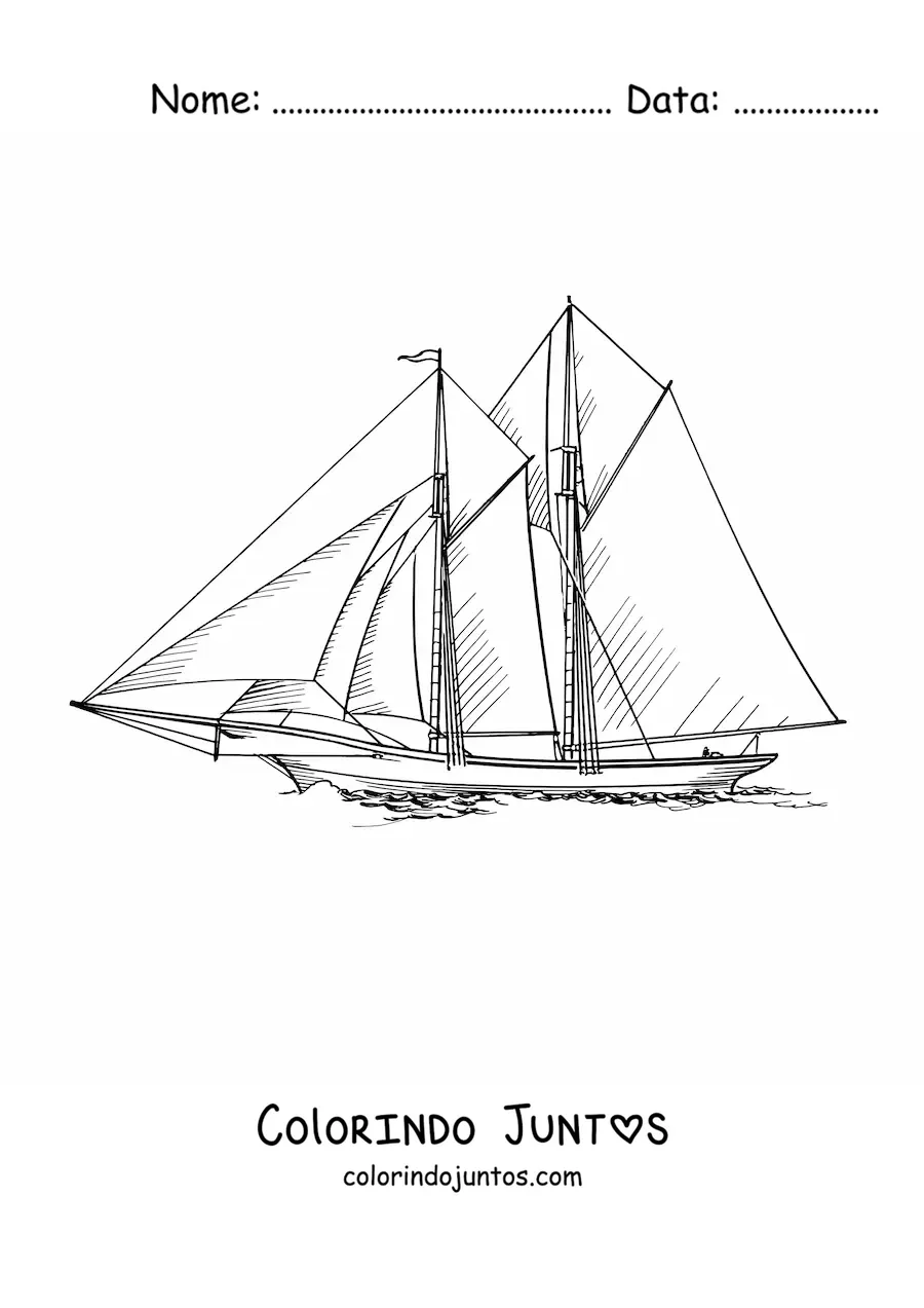 Desenho para colorir de um veleiro no mar