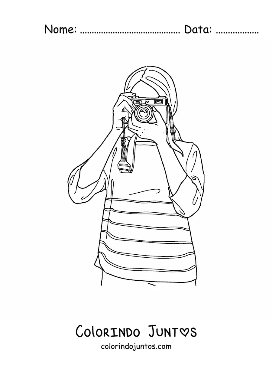 Desenho para colorir de mulher fotografa com uma camera fotografica
