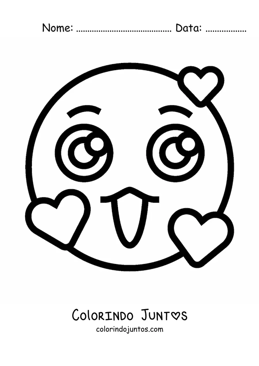 Desenho para colorir de emoji apaixonado kawaii