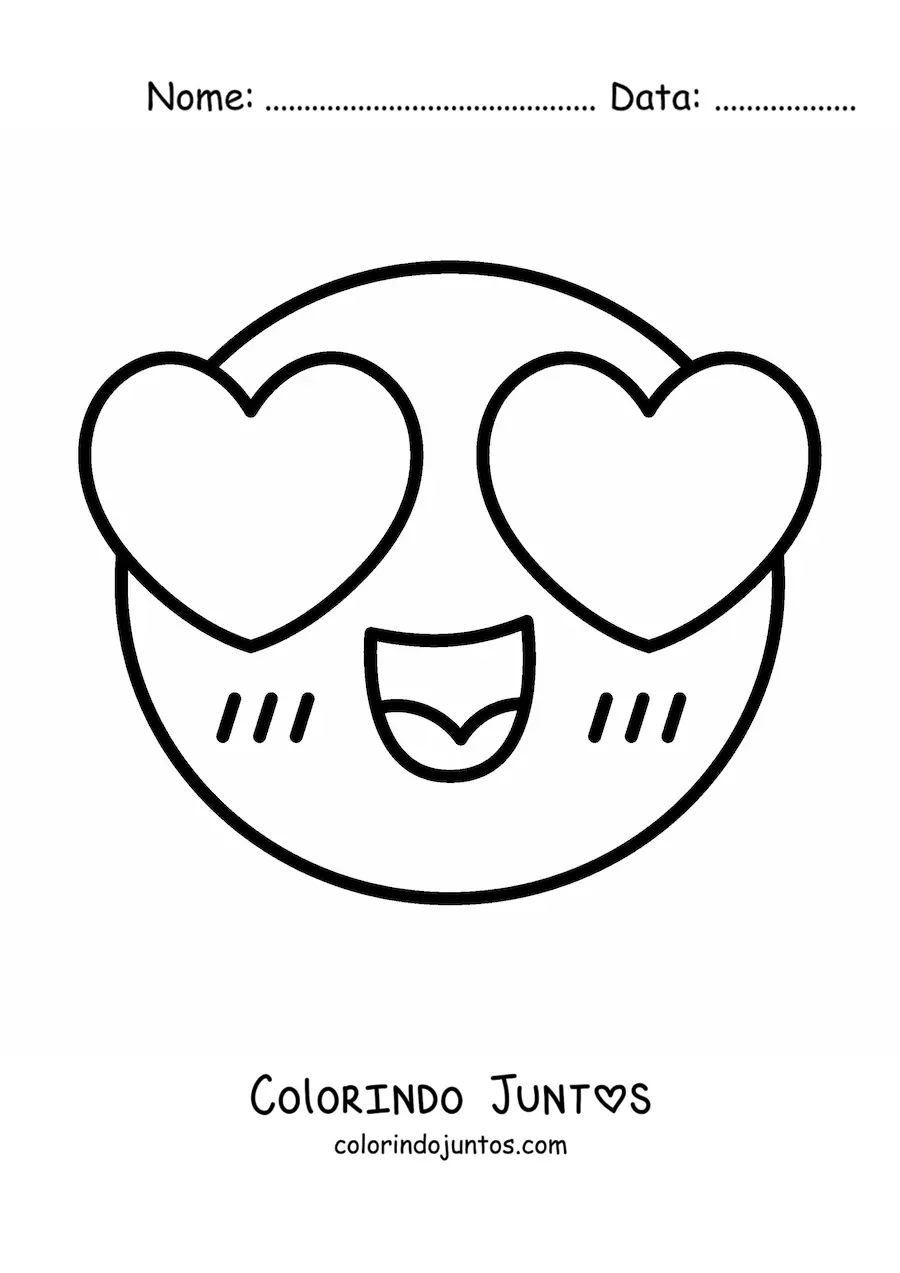 Desenho para colorir de emoji apaixonado com olhos de coracao