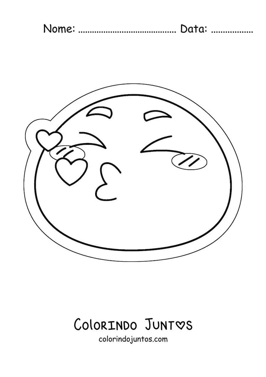 Desenho para colorir de emoji de beijo com coracoes