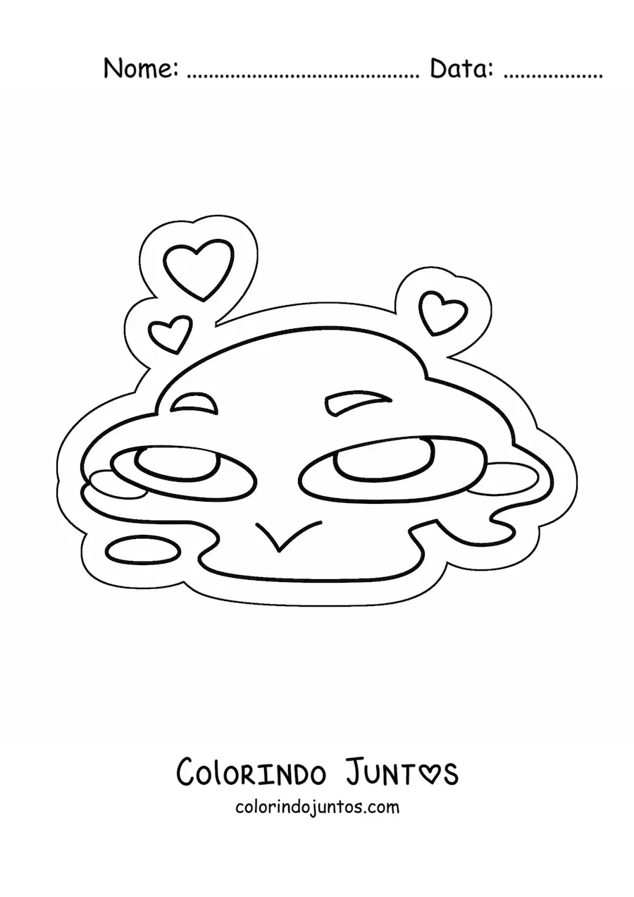 Desenho para colorir de emoji derretido de amor