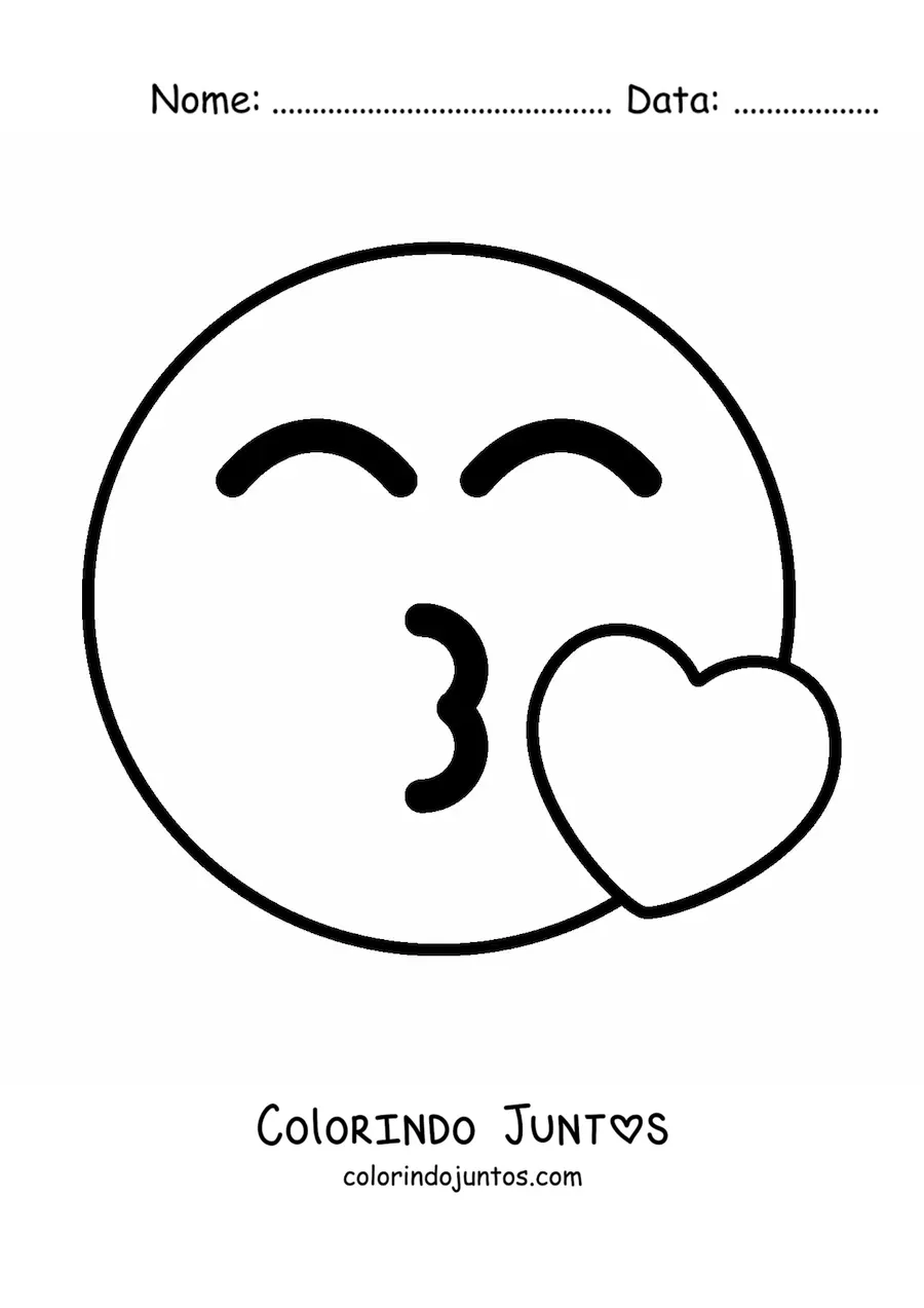 Desenho para colorir de emoji de um beijo facil