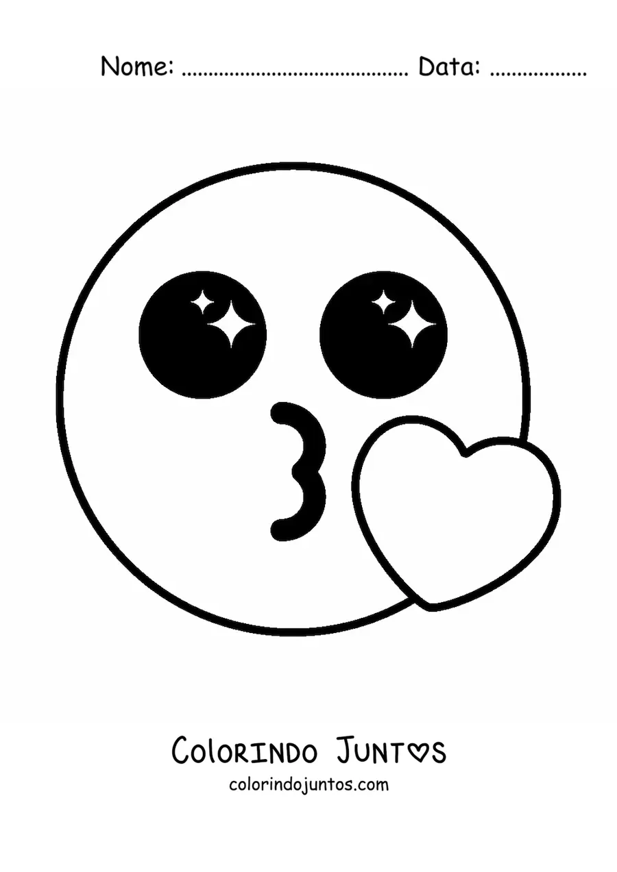 Desenho para colorir de emoji de um beijo kawaii