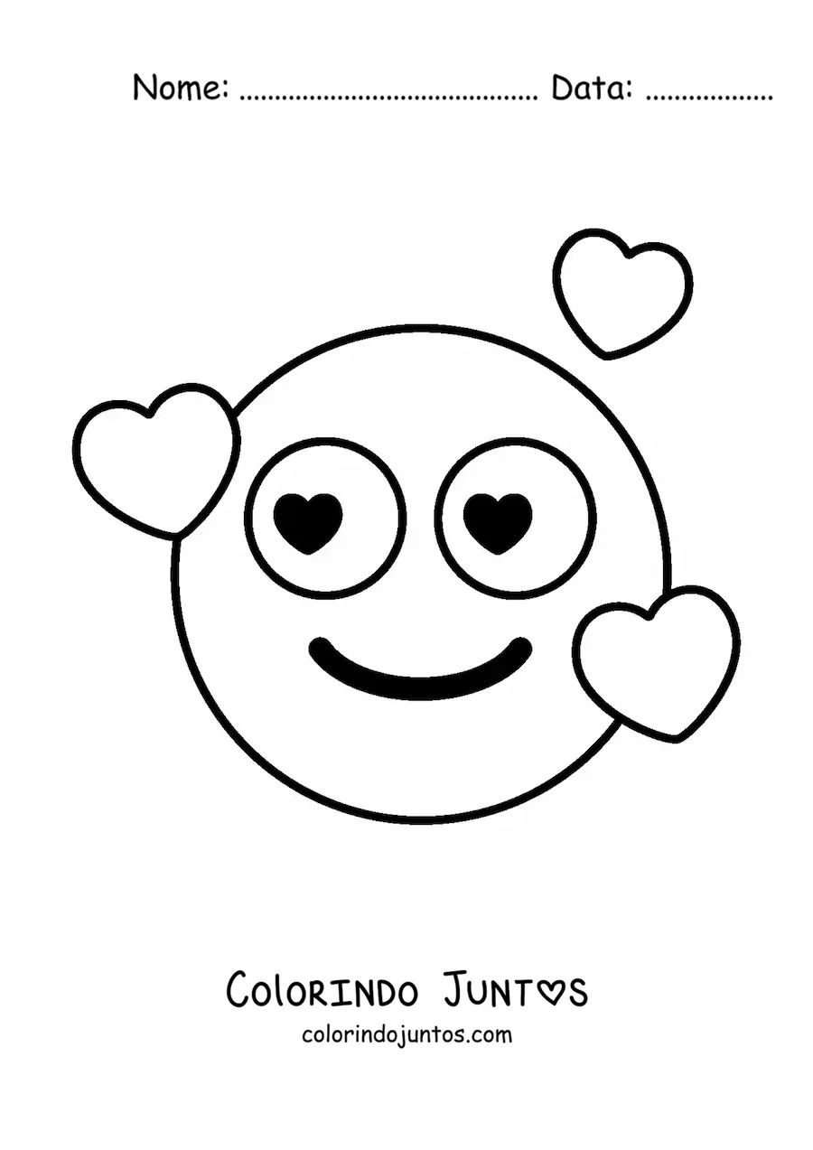 Desenho para colorir de carinha sorridente com coracoes