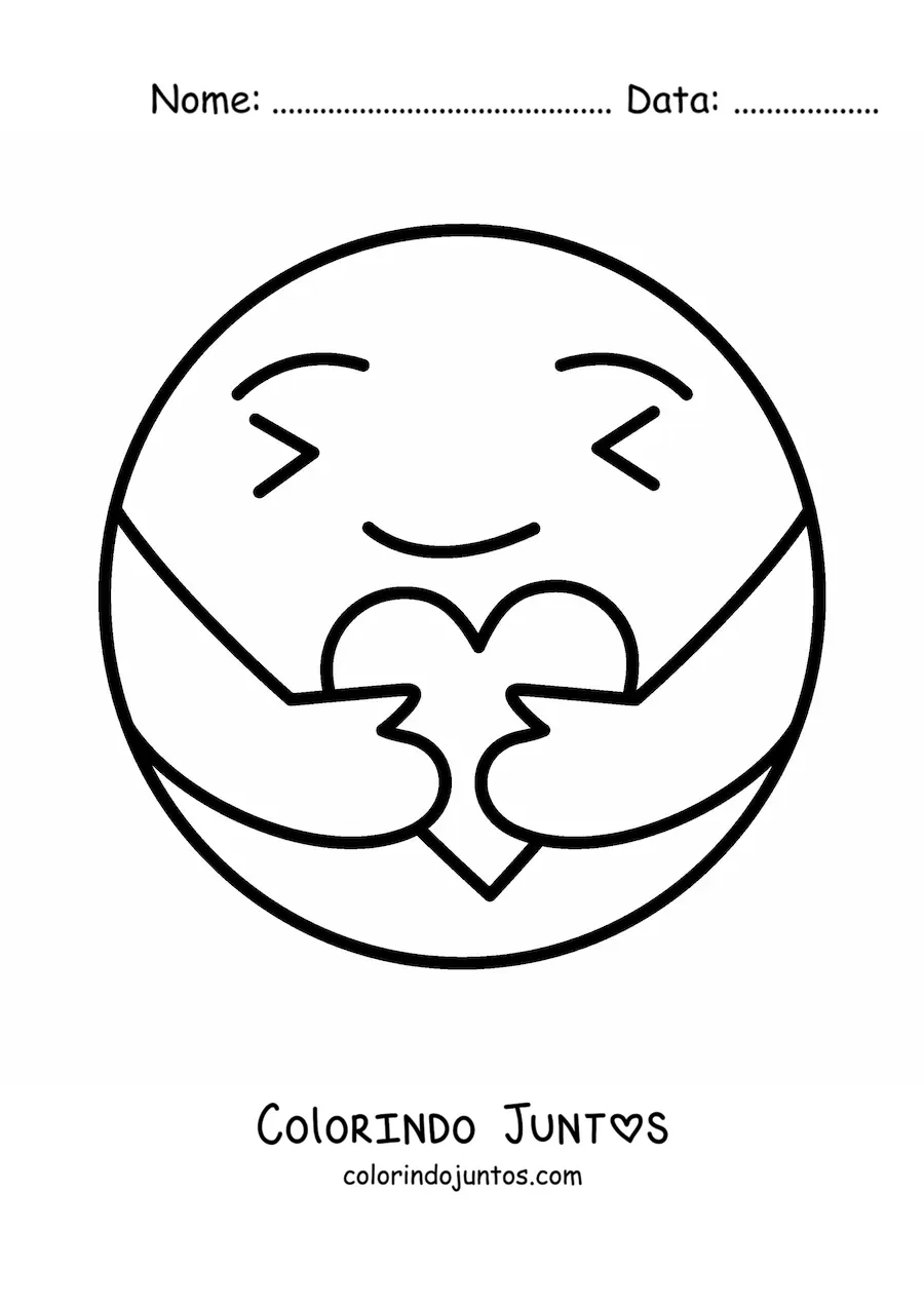 Desenho para colorir de emoji de abraco fofo com um coracao