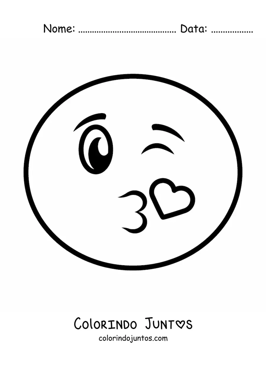 Desenho para colorir de emoji charmoso soprando um beijo