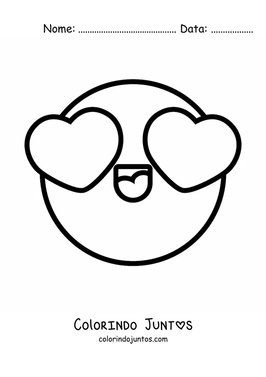 Desenho para colorir de emoji apaixonado com olhos de coracao grandes