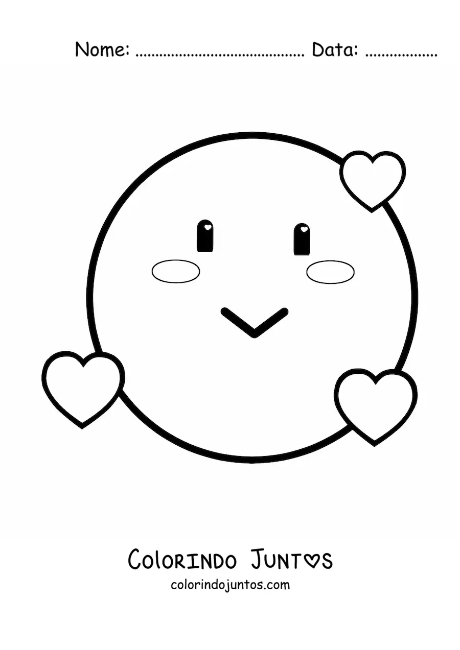 Desenho para colorir de emoji apaixonado com coracoes ao redor
