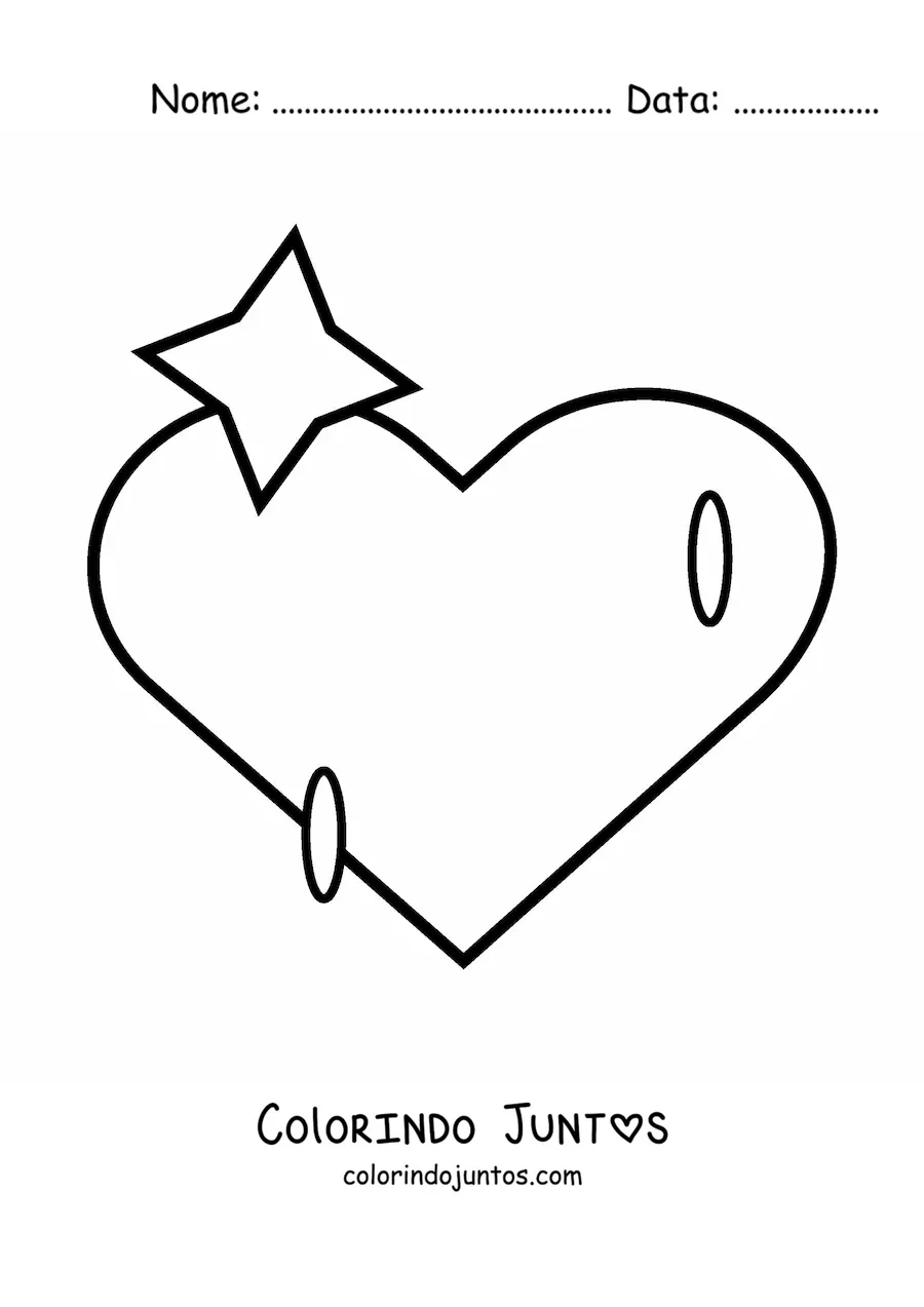 Desenho para colorir de emoji de coracao grande com brilhos