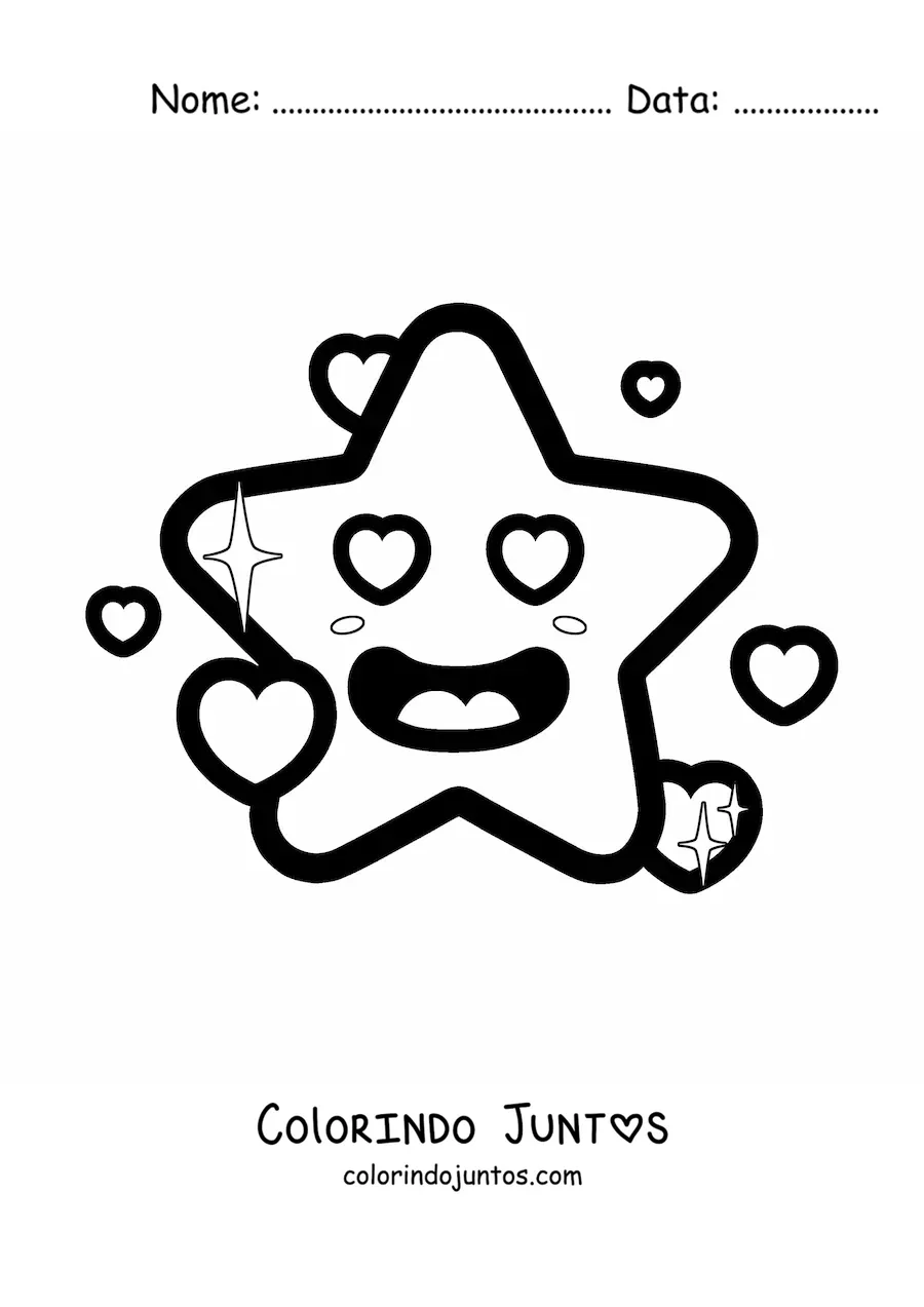 Desenho para colorir de emoji de estrela apaixonada facil com coracoes