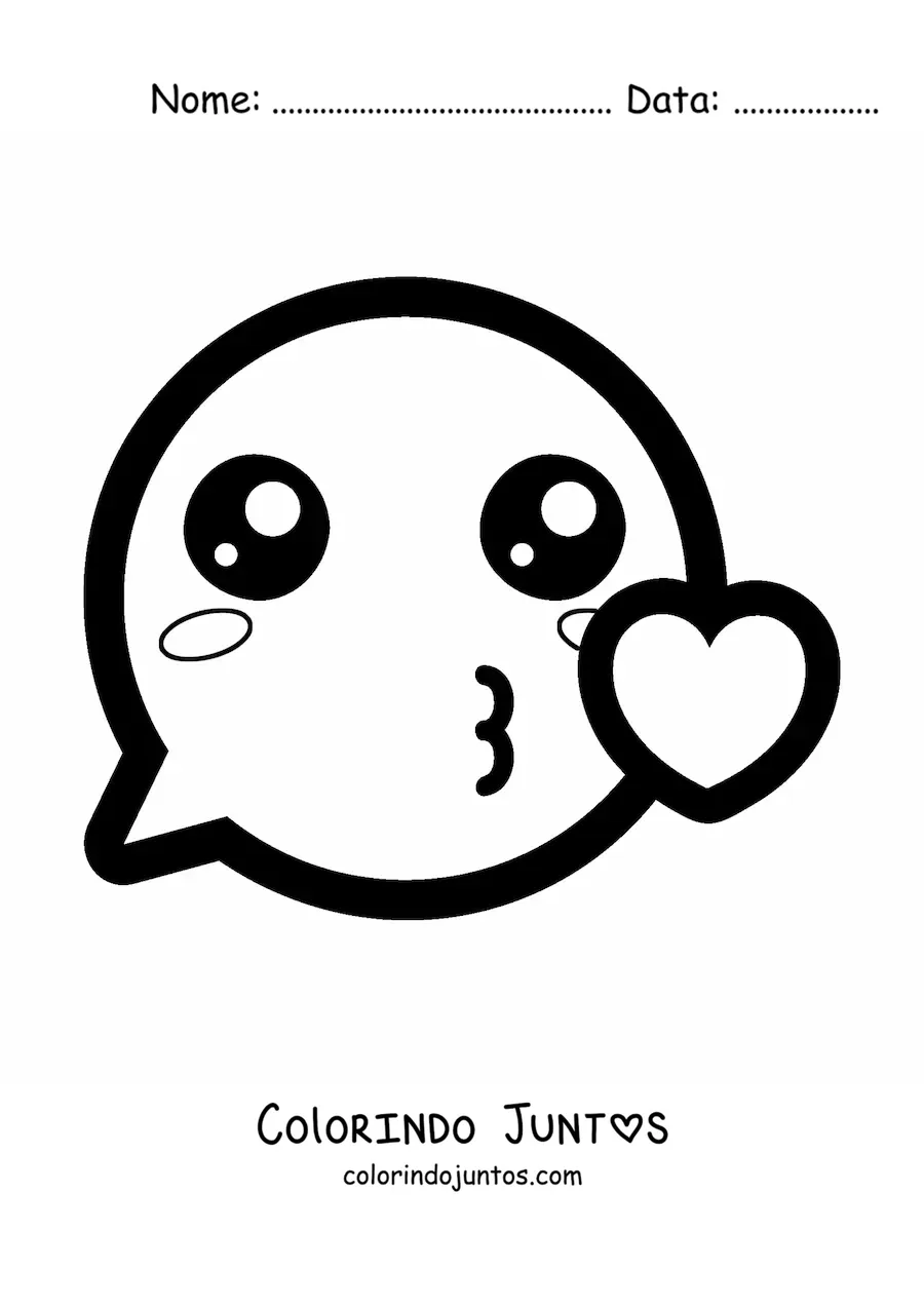 Desenho para colorir de emoji kawaii apaixonado soprando um beijo