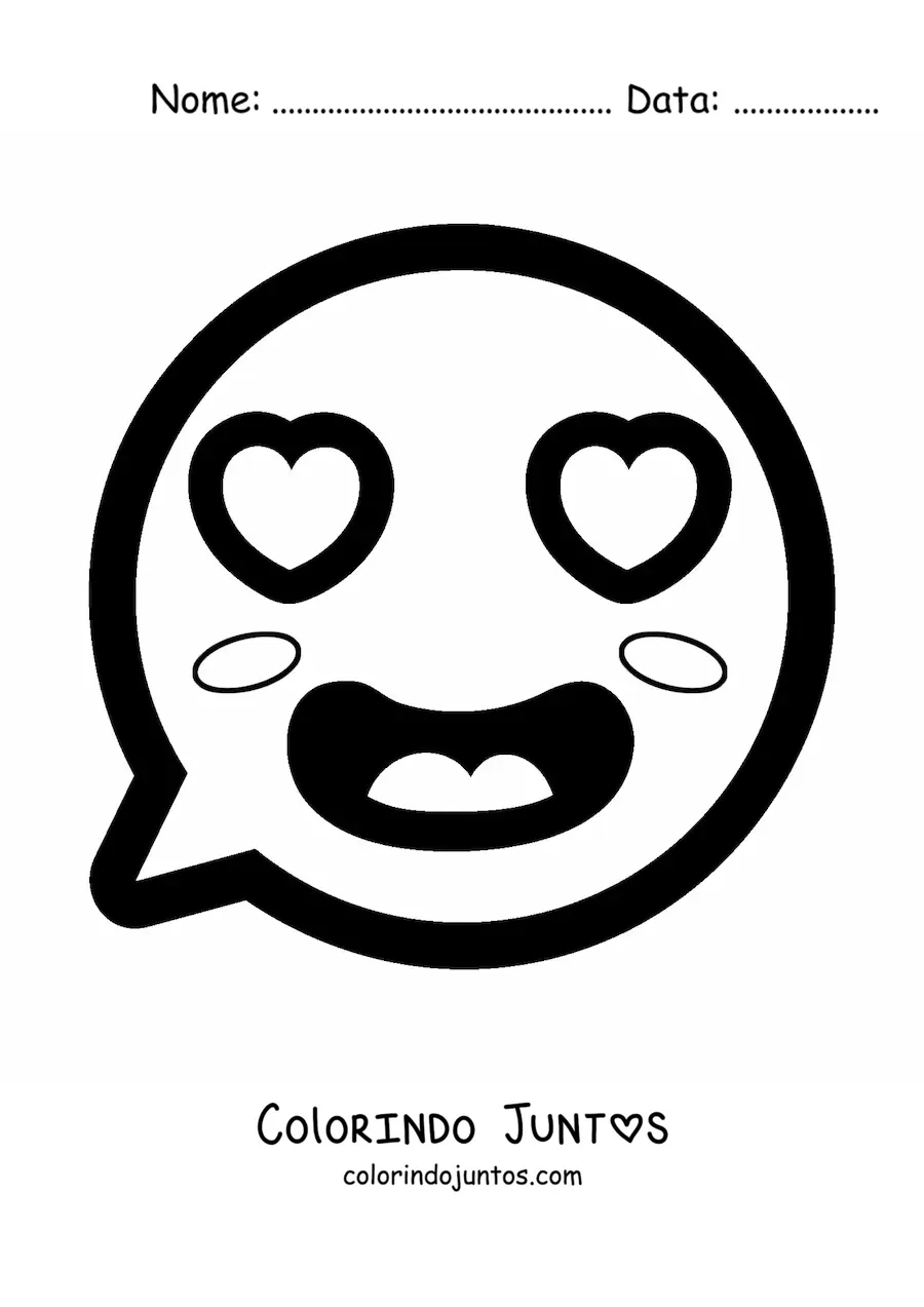Desenho para colorir de emoji kawaii apaixonado com olhos de coracao