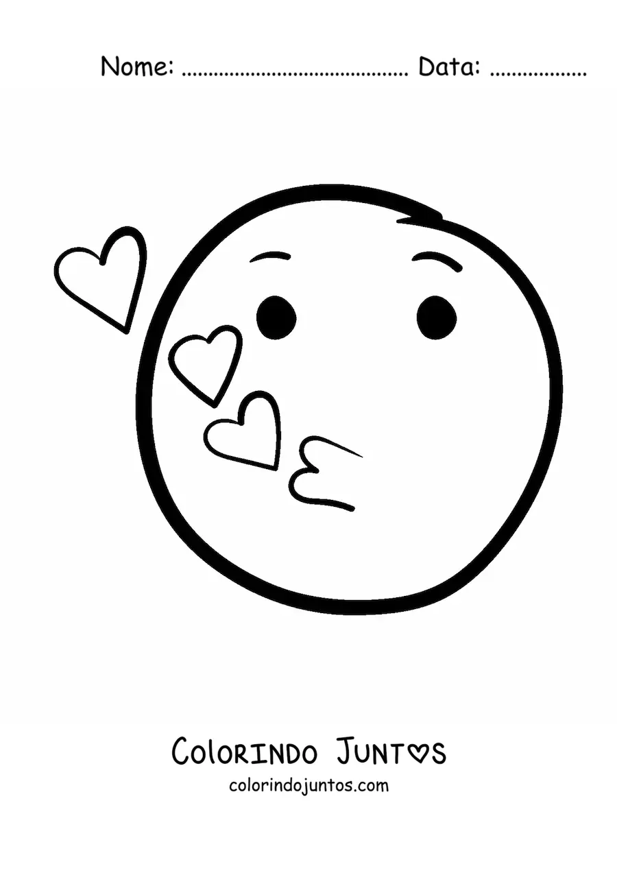 Desenho para colorir de emoji de carinha soprando beijos