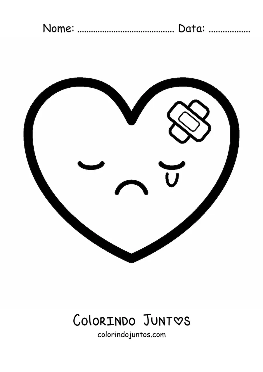 Desenho para colorir de emoji de coracao partido