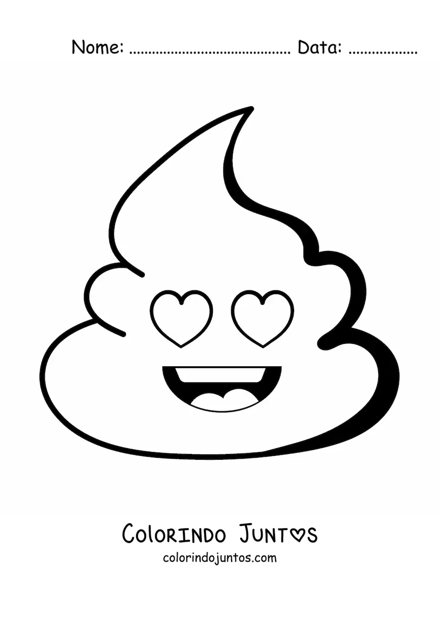 Desenho para colorir de emoji de cocozinho sorridente apaixonado