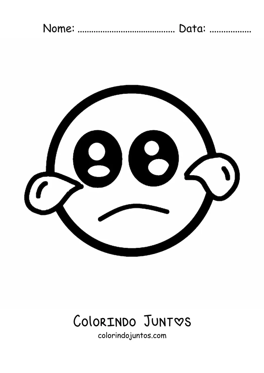 Desenho para colorir de emoji triste kawaii com lagrimas