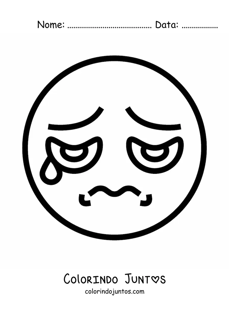 Desenho para colorir de carinha triste com uma lagrima