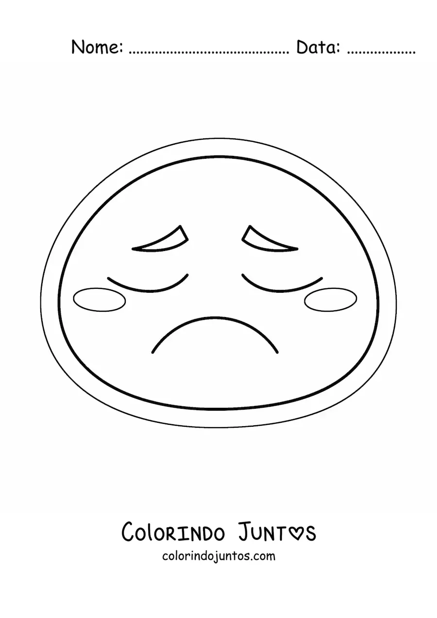 Desenho para colorir de emoji triste kawaii