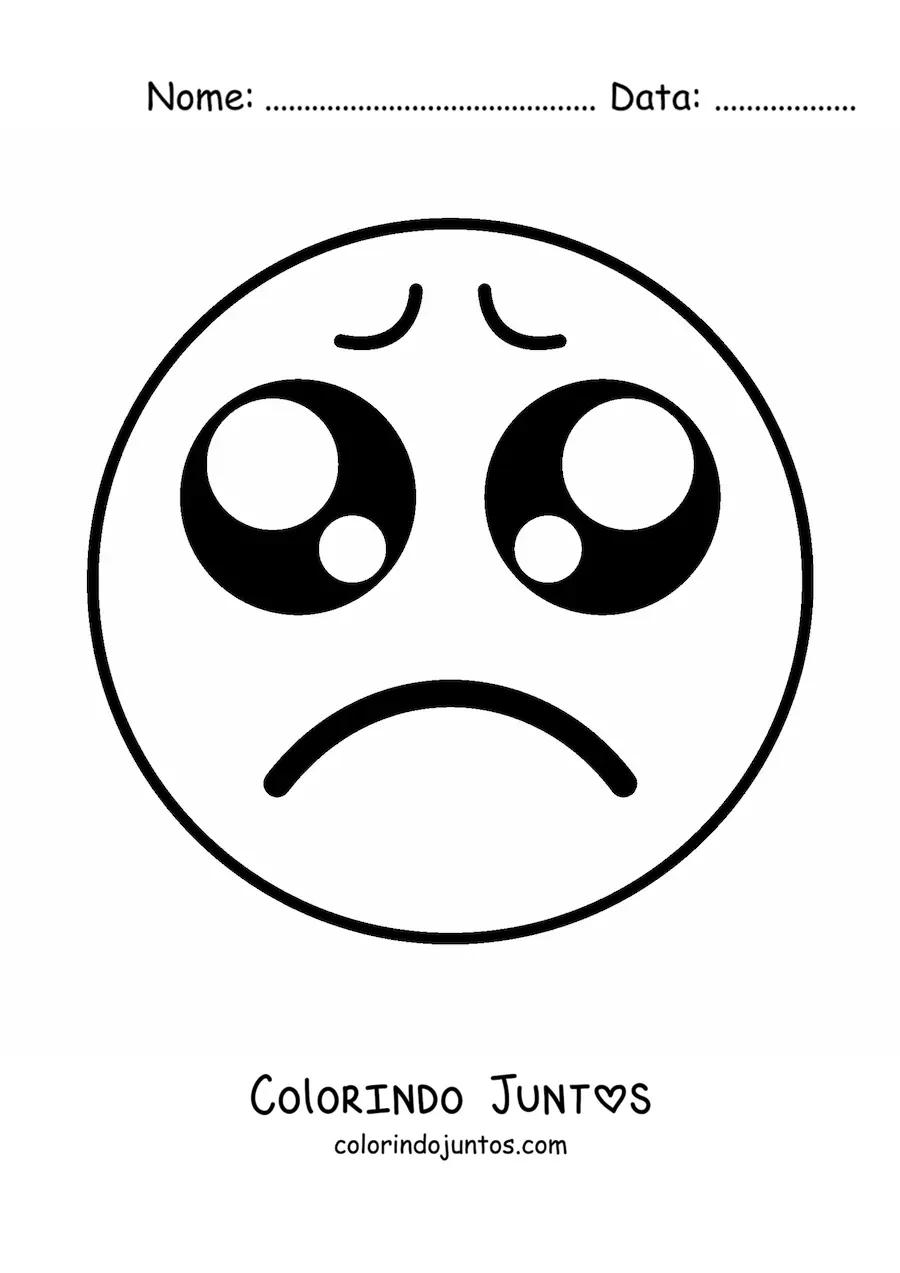 Desenho para colorir de emoji triste kawaii com olhos grandes