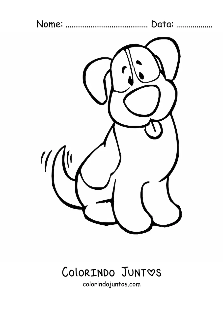 Desenho para colorir de um cachorro com manchas animado sentado balançando o rabo