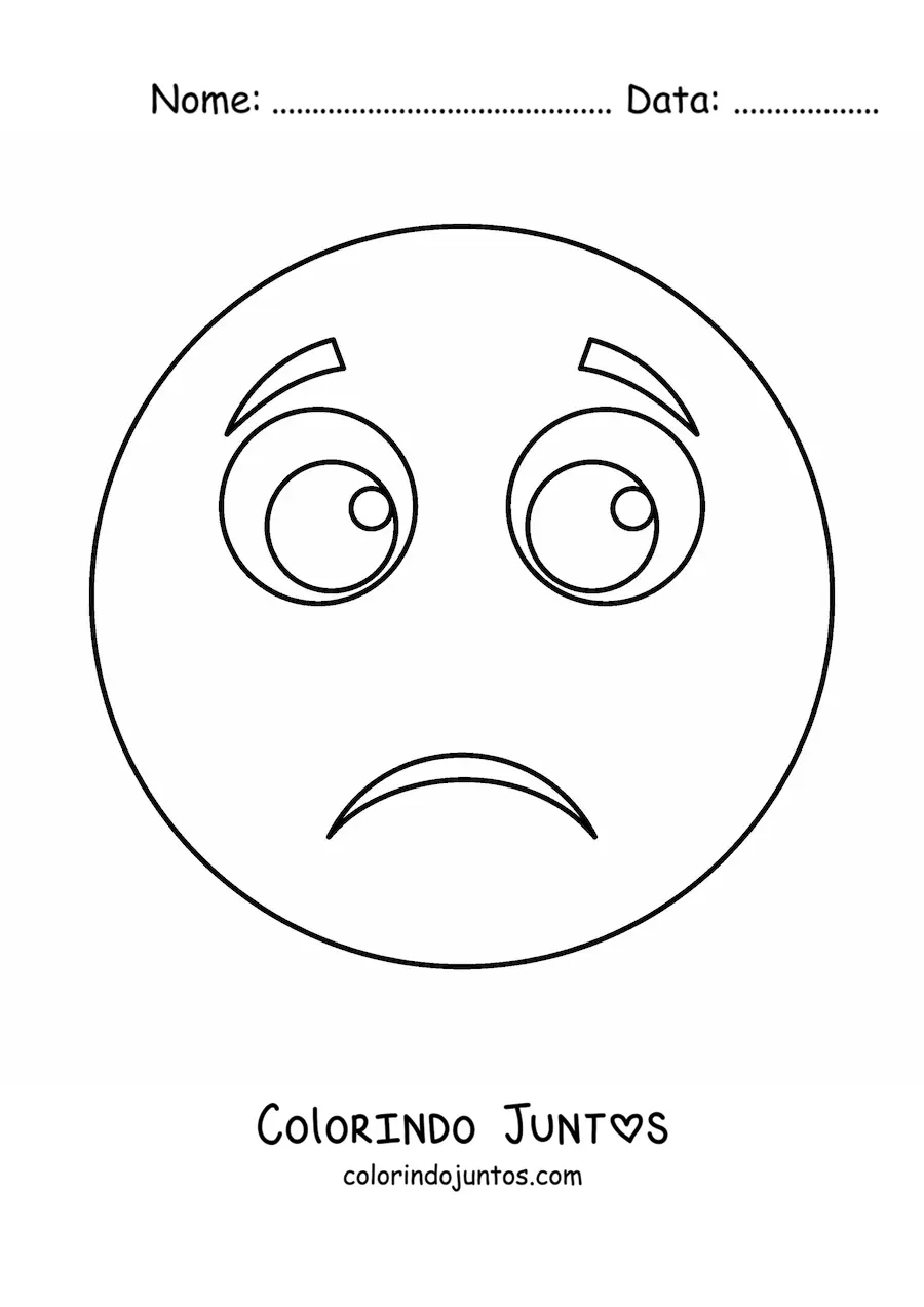 Desenho para colorir de caricatura de emoji triste