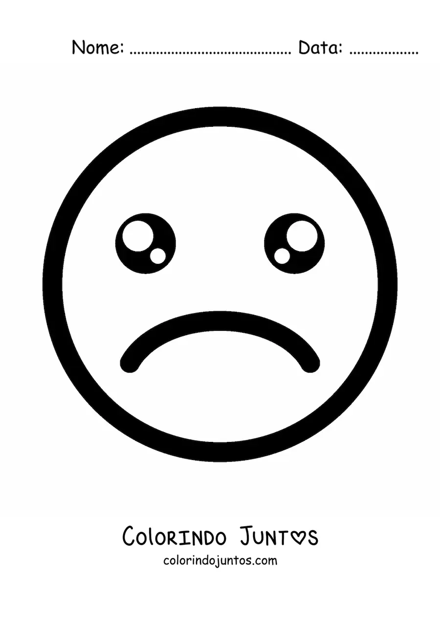 Desenho para colorir de emoji triste kawaii com olhos marejados